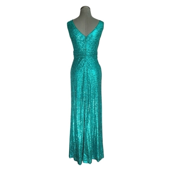 NWT Women Dress KATE KASIN Green Sequin Sleeveless Prom Maxi Dress Ball Gown - Picture 5 of 11